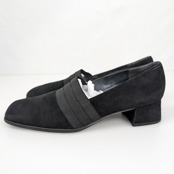 Stuart Weitzman Gorham Black Suede Chunky Block Heel Square Toe Shoe 9.5 Y2K - Picture 2 of 10
